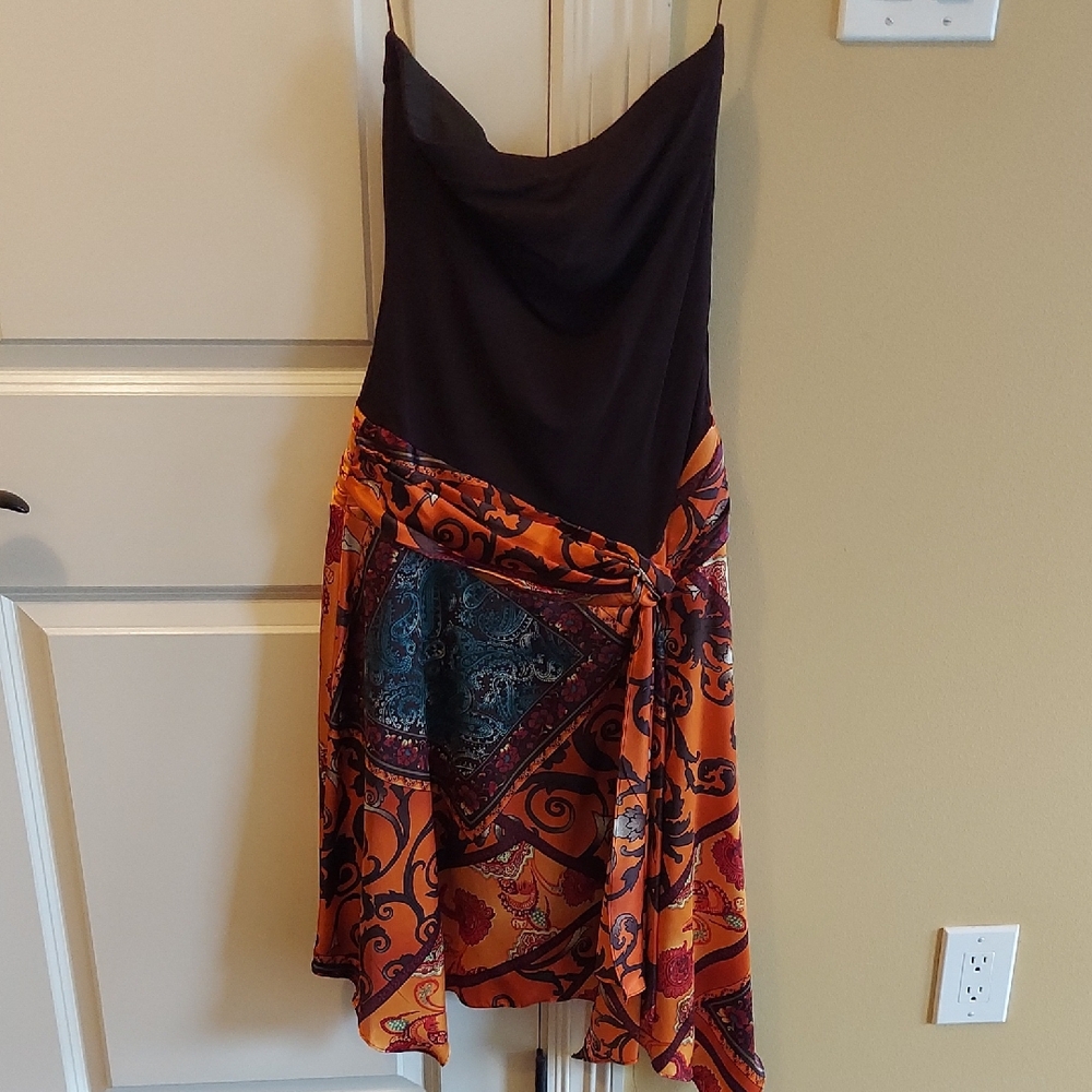 Cache Asymmetrical Dress in Black and Orange